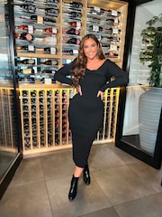 In The Style Black Jac Jossa Ribbed Knot Detail Bardot Knitted Jumper Dress - Image 1 of 5