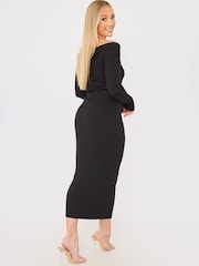 In The Style Black Jac Jossa Ribbed Knot Detail Bardot Knitted Jumper Dress - Image 3 of 5