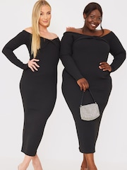 In The Style Black Jac Jossa Ribbed Knot Detail Bardot Knitted Jumper Dress - Image 4 of 5