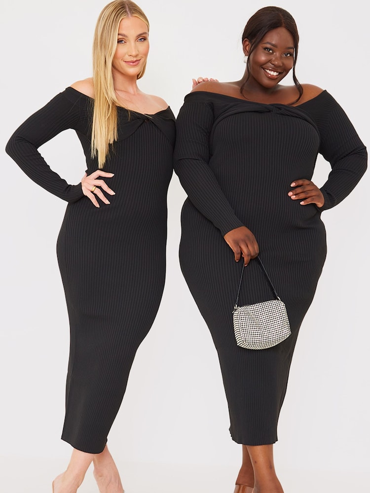 In The Style Black Jac Jossa Ribbed Knot Detail Bardot Knitted Jumper Dress - Image 4 of 5