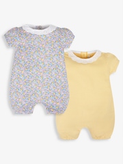 JoJo Maman Bébé Lemon Yellow Ditsy 2-Pack Pretty Baby Rompers - Image 1 of 5