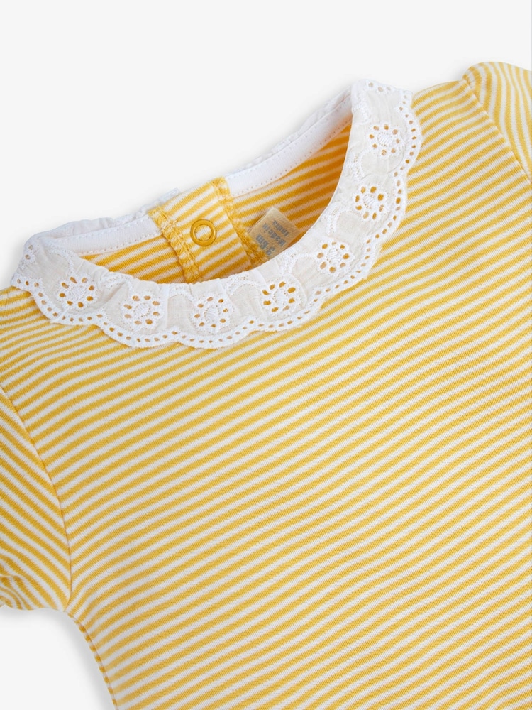 JoJo Maman Bébé Lemon Yellow Ditsy 2-Pack Pretty Baby Rompers - Image 5 of 5