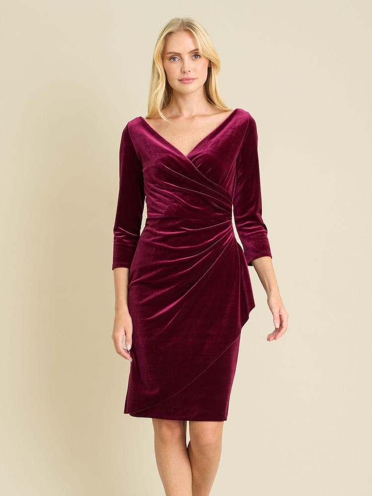 Gina Bacconi Red Zoe Velvet Wrap Dress - Image 1 of 5
