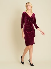Gina Bacconi Red Zoe Velvet Wrap Dress - Image 3 of 5