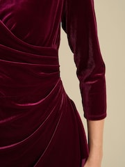 Gina Bacconi Red Zoe Velvet Wrap Dress - Image 4 of 5