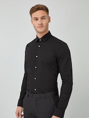 Black Slim Fit 100% Cotton Single Cuff Shirt - Image 1 of 3