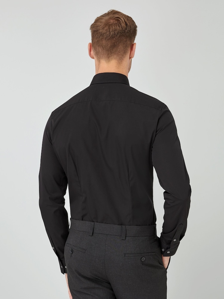 Black Slim Fit 100% Cotton Single Cuff Shirt - Image 2 of 3