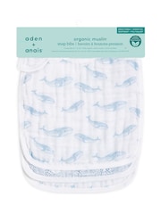 aden + anais Blue Cotton Muslin Oceanic Snap Bibs 3 Pack - Image 2 of 2