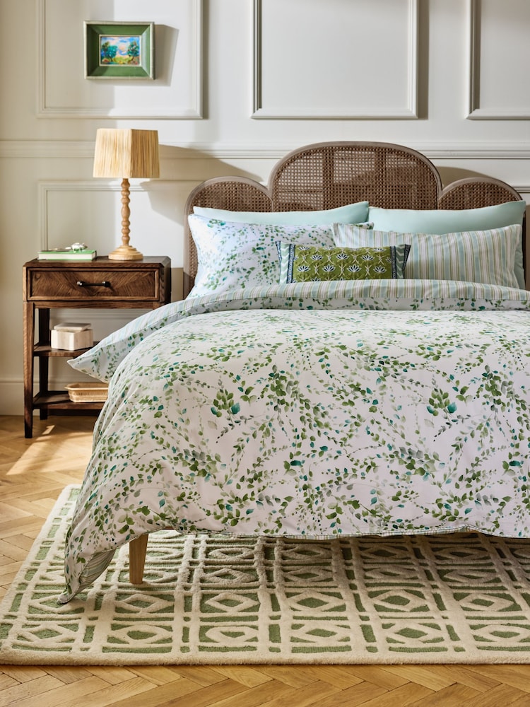 Nina Campbell Green Springtime 300 Thread Count Duvet Cover and Pillowcase Set - Image 1 of 5