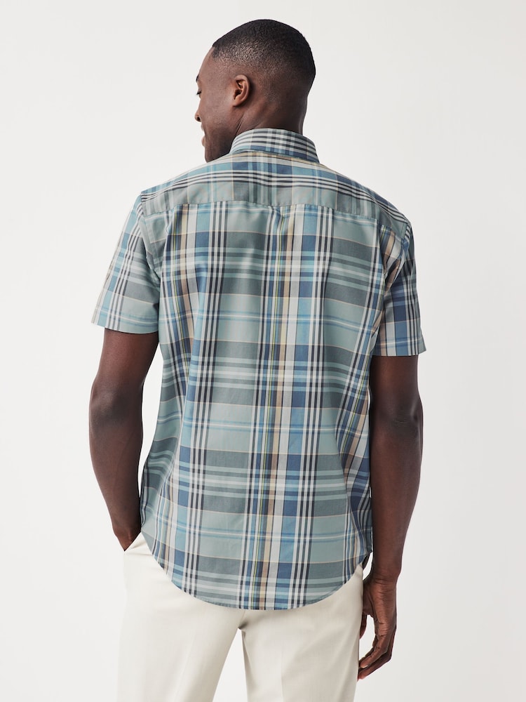 Sage Green Madras Check Easy Iron Button Down Short Sleeve Oxford Shirt - Image 2 of 5
