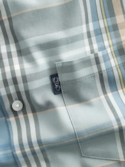 Sage Green Madras Check Easy Iron Button Down Short Sleeve Oxford Shirt - Image 5 of 5
