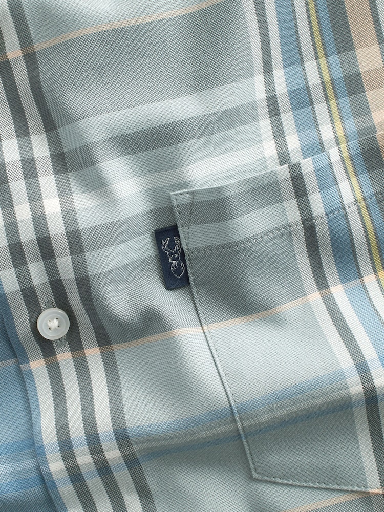 Sage Green Madras Check Easy Iron Button Down Short Sleeve Oxford Shirt - Image 5 of 5