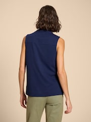 White Stuff Blue Celia Jersey Mix Blouse With Linen - Image 2 of 7