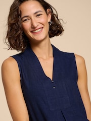 White Stuff Blue Celia Jersey Mix Blouse With Linen - Image 3 of 7