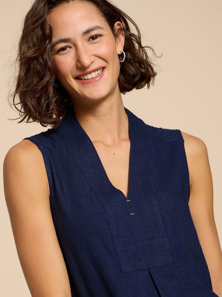 White Stuff Blue Celia Jersey Mix Blouse With Linen - Image 3 of 7