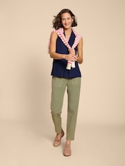 White Stuff Blue Celia Jersey Mix Blouse With Linen - Image 4 of 7