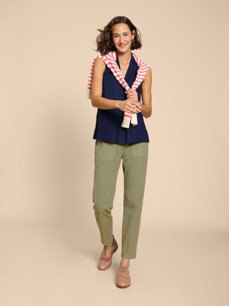 White Stuff Blue Celia Jersey Mix Blouse With Linen - Image 4 of 7