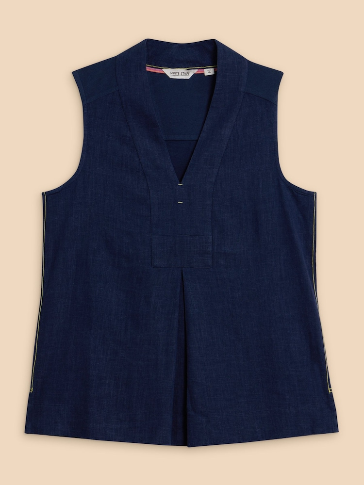 White Stuff Blue Celia Jersey Mix Blouse With Linen - Image 5 of 7