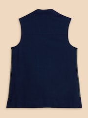 White Stuff Blue Celia Jersey Mix Blouse With Linen - Image 6 of 7