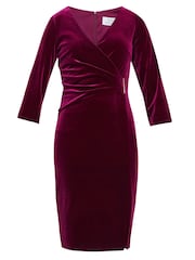 Gina Bacconi Red Rachael Velvet Dress With Gold Trim - Image 5 of 5