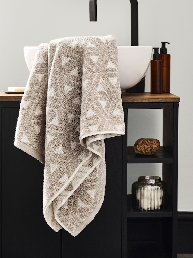 Natural Geo 100% Cotton Towel - Image 1 of 4 Natural Geo 100% Cotton Towel - Image 1 of 4