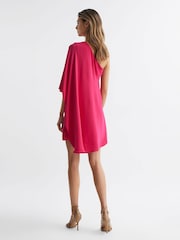 Reiss Bright Pink Blake One Shoulder Cape Mini Dress - Image 5 of 6