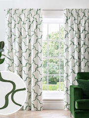Jasper Conran London Green Pencil Pleat Blackout Wiggle Embroidered Curtain - Image 1 of 6