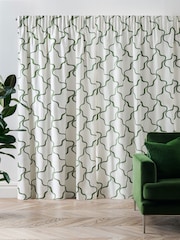 Jasper Conran London Green Pencil Pleat Blackout Wiggle Embroidered Curtain - Image 2 of 6