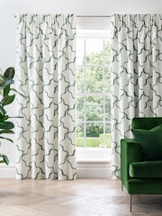 Jasper Conran London Green Pencil Pleat Blackout Wiggle Embroidered Curtain - Image 3 of 6