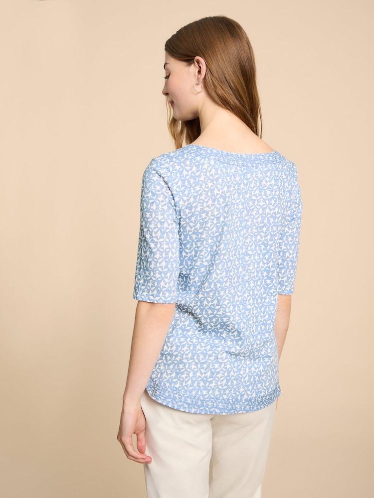 White Stuff Blue Weaver Jersey 100% Cotton Top - Image 2 of 7