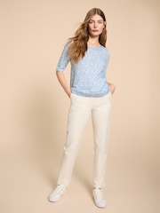 White Stuff Blue Weaver Jersey 100% Cotton Top - Image 3 of 7
