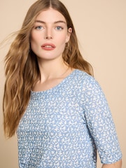 White Stuff Blue Weaver Jersey 100% Cotton Top - Image 4 of 7