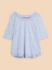 White Stuff Blue Weaver Jersey 100% Cotton Top - Image 5 of 7