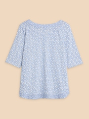 White Stuff Blue Weaver Jersey 100% Cotton Top - Image 6 of 7