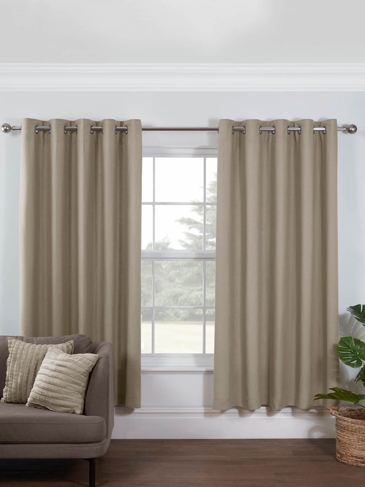 Lazy Linen Natural 167x183cm Washed 100% Linen Eyelet Curtains - Image 1 of 1