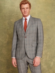 Joules Grey/Rust Check Wool Slim Fit Suit: Jacket - Image 1 of 8