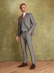 Joules Grey/Rust Check Wool Slim Fit Suit: Jacket - Image 2 of 8