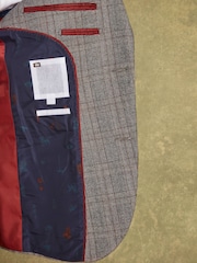 Joules Grey/Rust Check Wool Slim Fit Suit: Jacket - Image 7 of 8