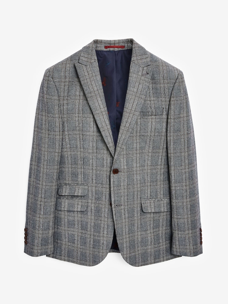 Joules Grey/Rust Check Wool Slim Fit Suit: Jacket - Image 8 of 8