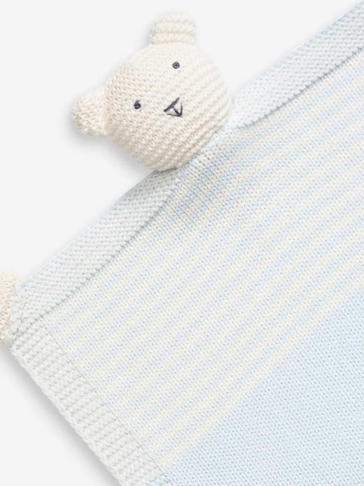 The Little Tailor Blue 100% Cotton Baby Soft Knitted Teddy Comforter - Image 2 of 2