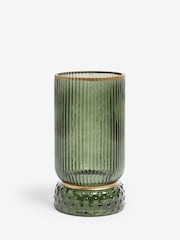 Green Ribbed Glass Hurricane Candle Holder Medium - Image 3 of 5