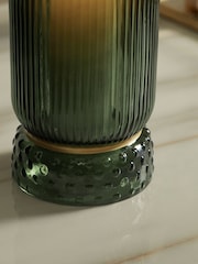 Green Ribbed Glass Hurricane Candle Holder Medium - Image 5 of 5
