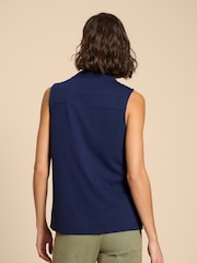 White Stuff Blue Celia Jersey Mix Shirt - Image 2 of 7