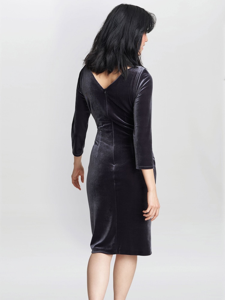 Gina Bacconi Grey Zoe Velvet Wrap Dress - Image 2 of 5