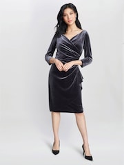 Gina Bacconi Grey Zoe Velvet Wrap Dress - Image 3 of 5