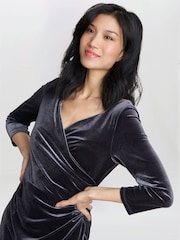 Gina Bacconi Grey Zoe Velvet Wrap Dress - Image 4 of 5