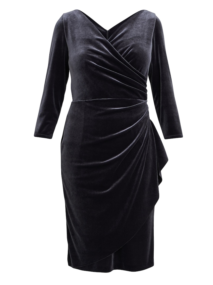 Gina Bacconi Grey Zoe Velvet Wrap Dress - Image 5 of 5