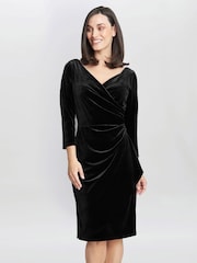 Gina Bacconi Black Zoe Velvet Wrap Dress - Image 1 of 5