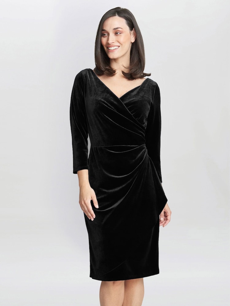 Gina Bacconi Black Zoe Velvet Wrap Dress - Image 1 of 5 Gina Bacconi Black Zoe Velvet Wrap Dress - Image 1 of 5