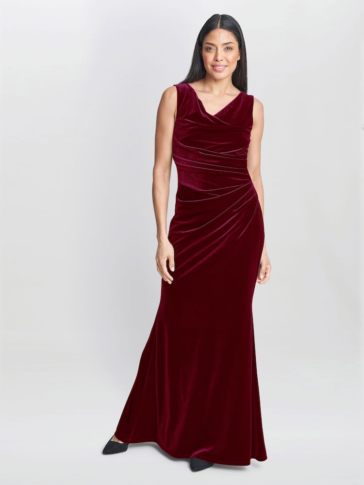 Gina Bacconi Red Selena Velvet Maxi Dress - Image 1 of 5